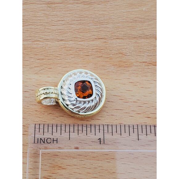 David Yurman Sterling Silver 14K Yellow Gold Citrine Cookie Pendant - Picture 6 of 7